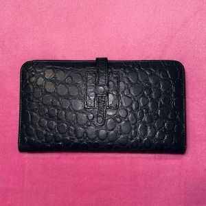 Navy Blue Faux Pebbled Leather Wallet with Letter H